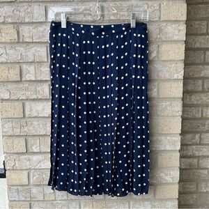 Lauren Ralph Lauren Palm Beach Flag Navy Polka Dot Pleated Silk Skirt